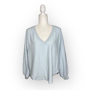 Lucky Brand Oversized High Low Baby Blue V Neck Sweater Size Women’s Large
